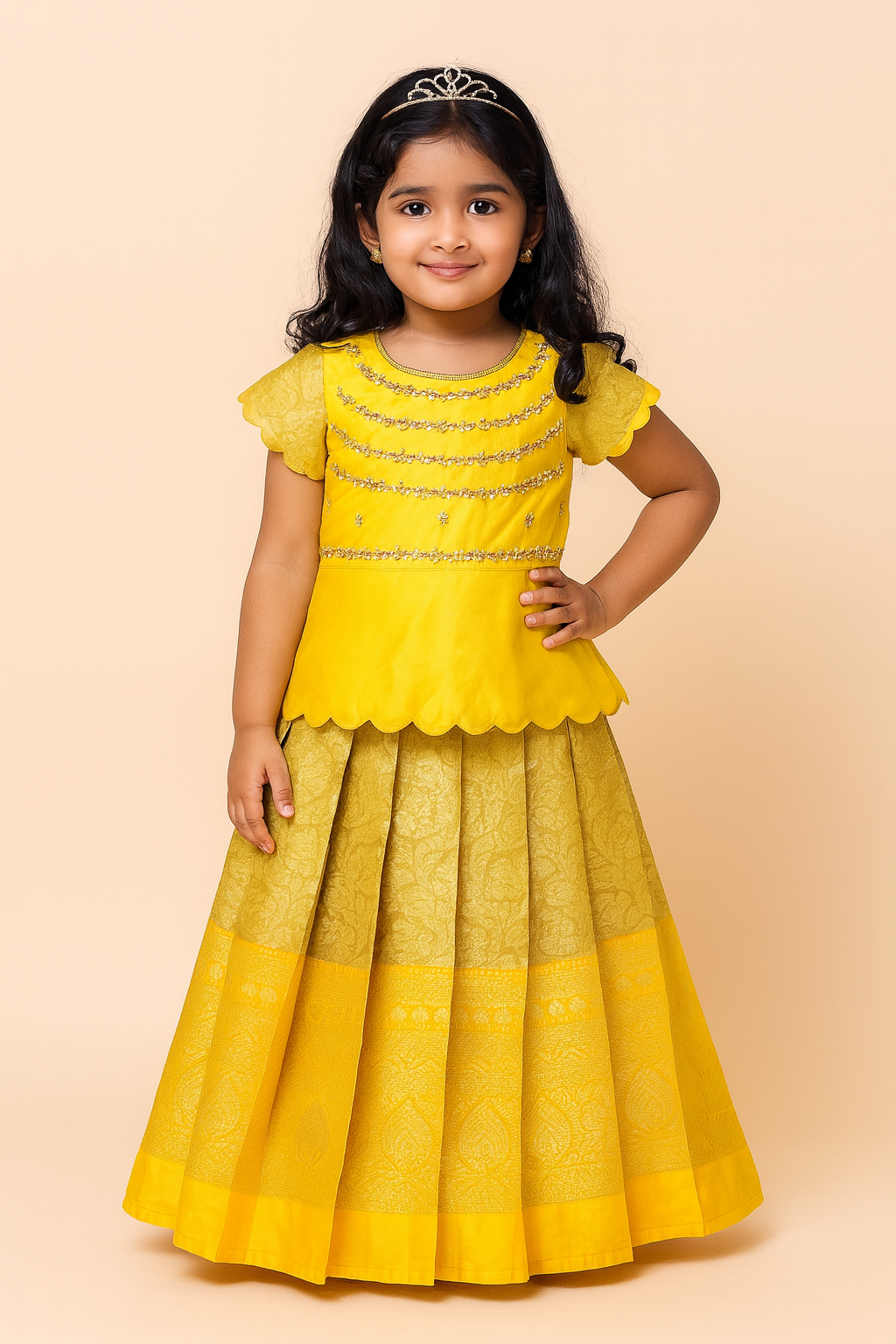 Kids YellowTraditional Aari Pattupavadai PPP1799