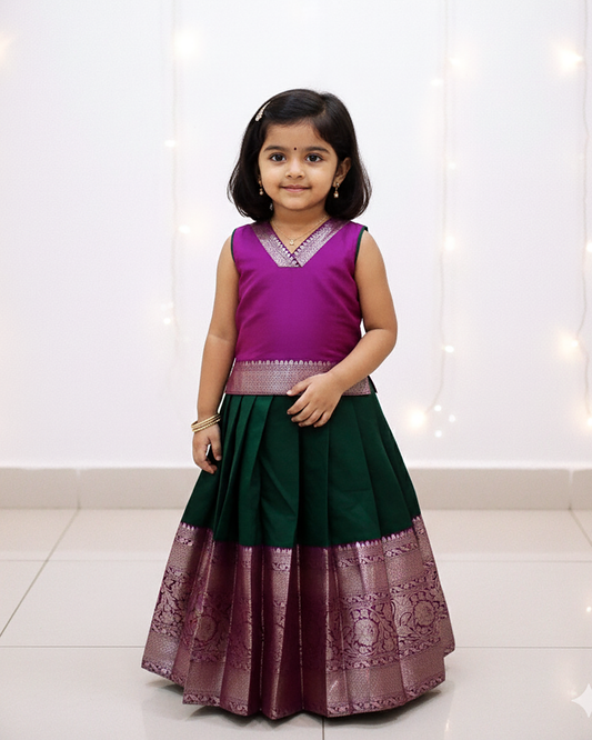 Kids Purple Bottle Green Traditional Pattupavadai PPP1802