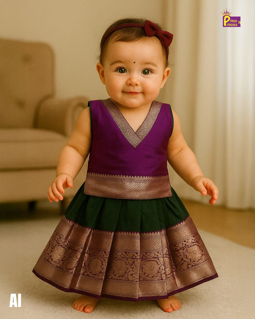 Kids Purple Bottle Green Traditional Pattupavadai PPP1802
