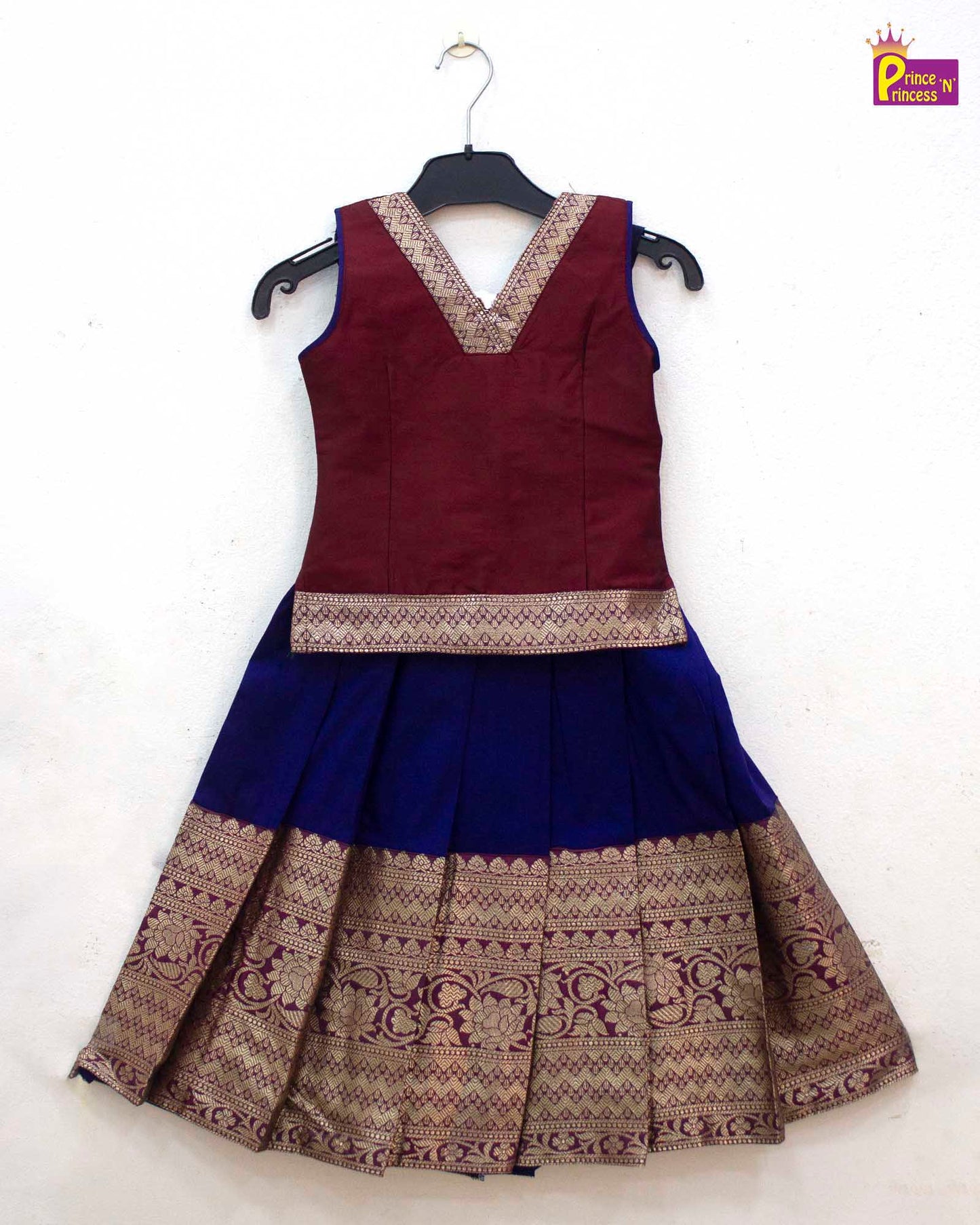 Kids Maroon Navy Blue Traditional Pattupavadai PPP1845