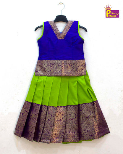 Kids Blue Light Green Traditional Pattupavadai PPP1854