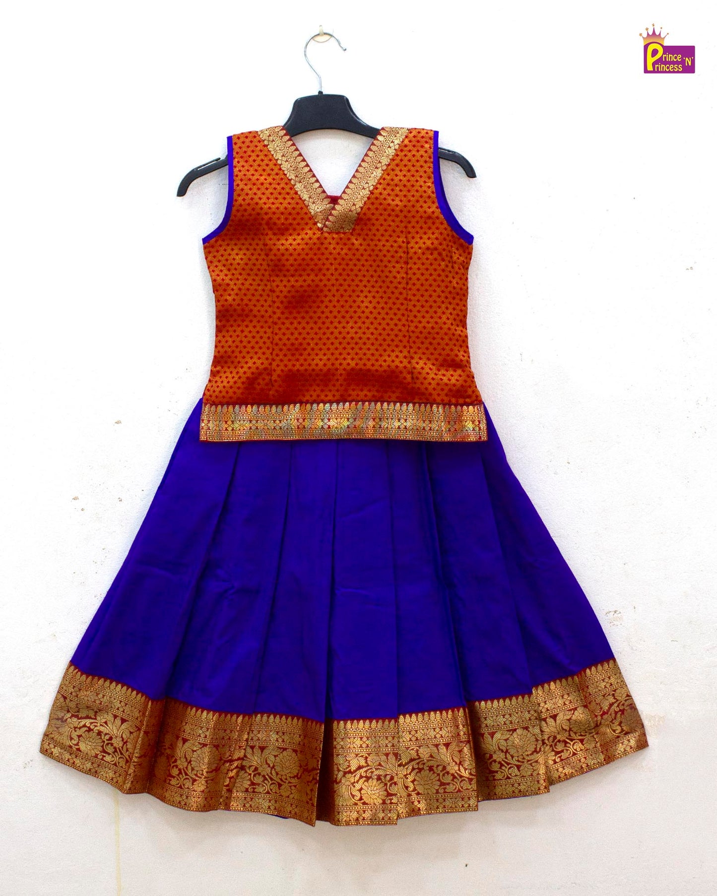 Kids Red Blue Traditional Pattupavadai PPP1855