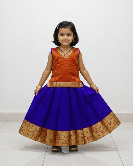 Kids Red Blue Traditional Pattupavadai PPP1855