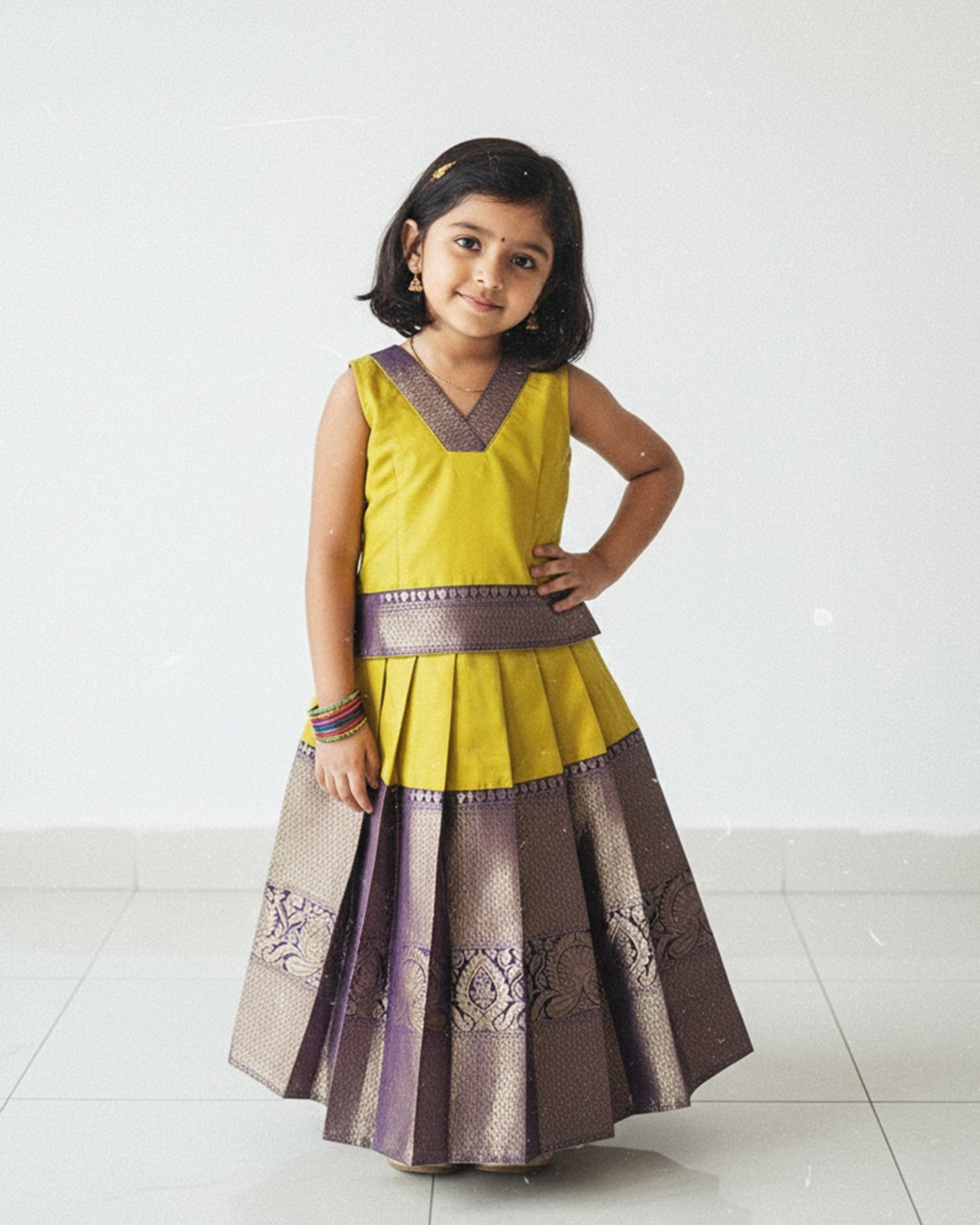Kids Lemon Green Traditional Pattupavadai PPP1932