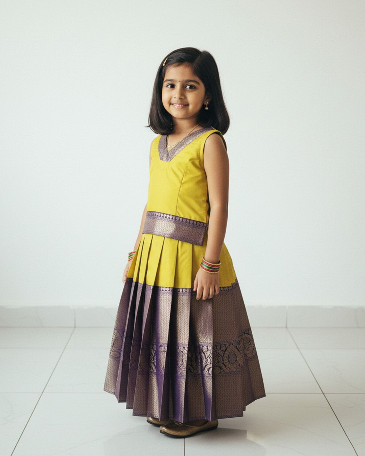 Kids Lemon Green Traditional Pattupavadai PPP1932