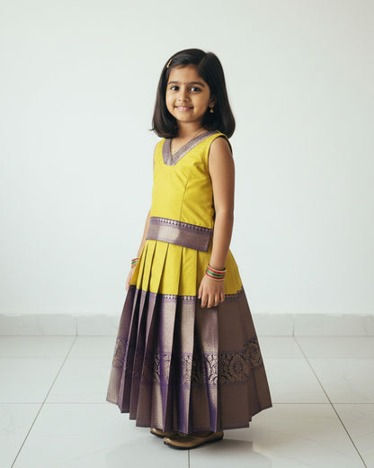 Kids Lemon Green Traditional Pattupavadai PPP1932