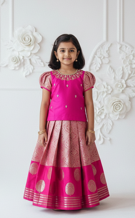 Kids Pink Traditional Aari Pattupavadai PPP1946
