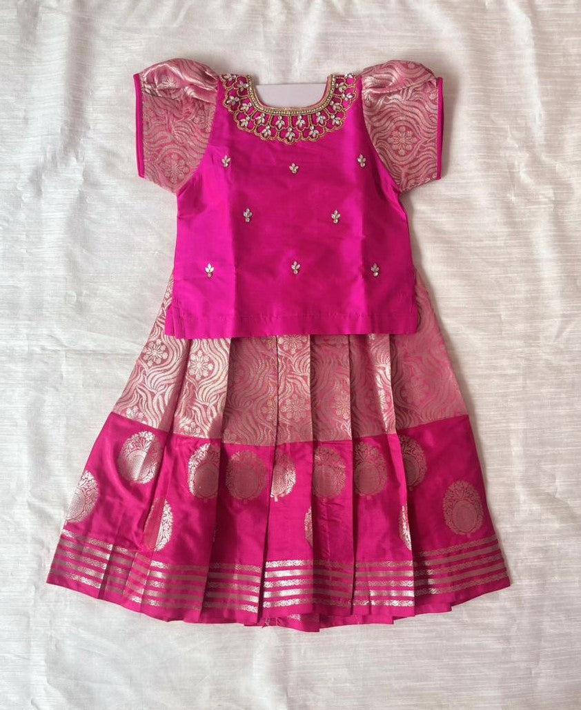 Kids Pink Traditional Aari Pattupavadai PPP1946