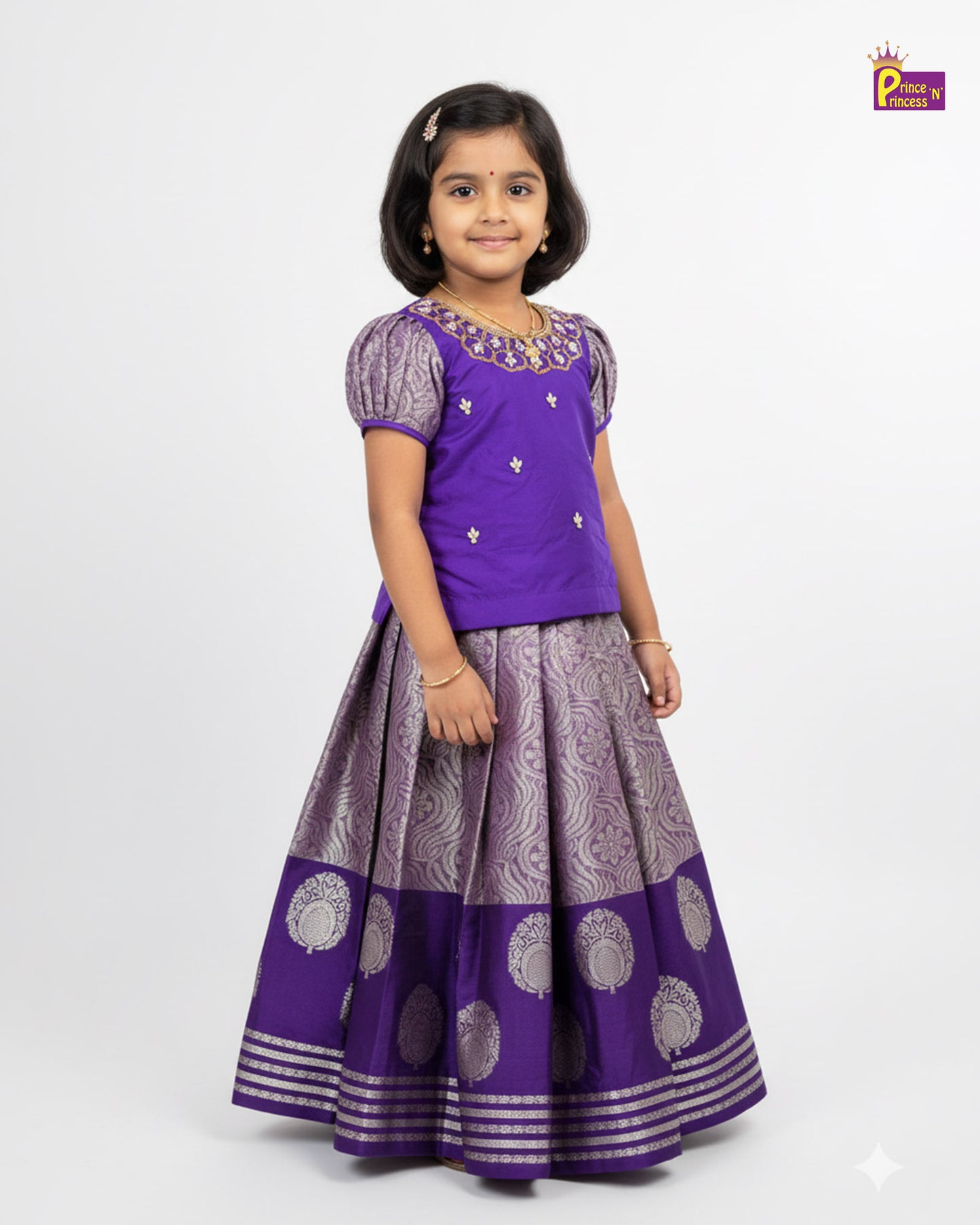 Kids Violet Traditional Aari Pattupavadai PPP1950