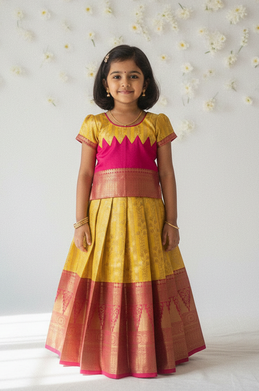 Kids Pale Green Traditional Aari Pattupavadai PPP1957