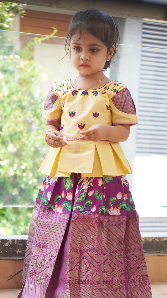 Prince N Princess  Half white And Purple AARI Work pattu Pavadai PPP1394