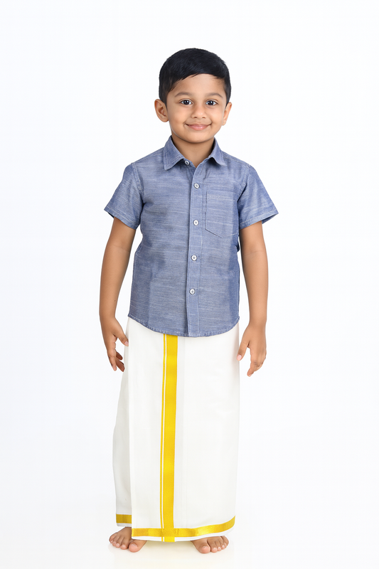 Boys South Indian Grey Shirt Dhoti SD007