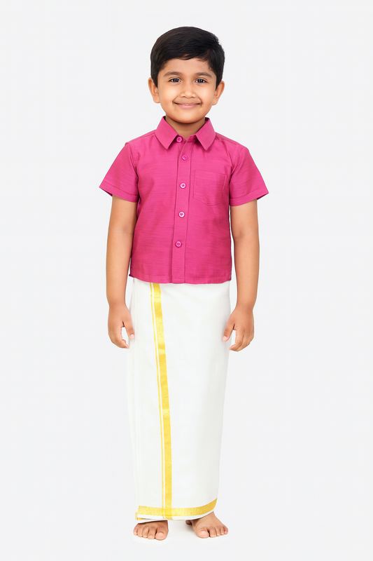 Boys South Indian Rani Pink Shirt Dhoti SD093