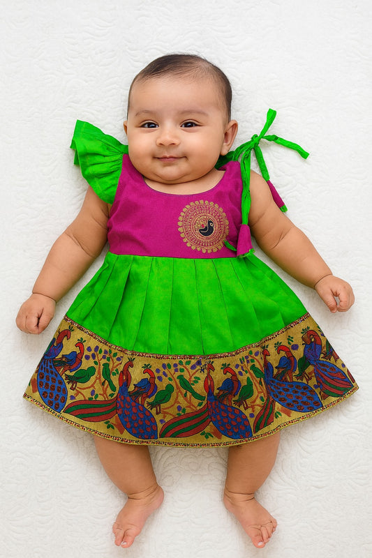 New Born Pink With Parrot Green with Peacock Border LF742