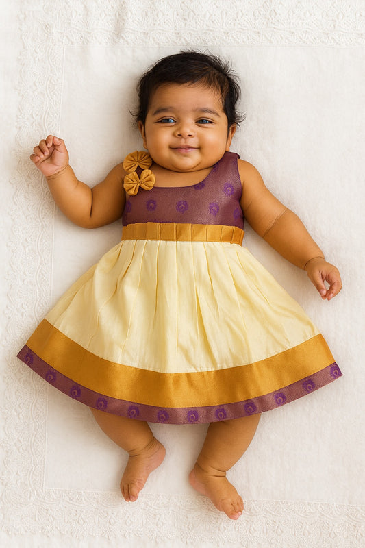 New Born Purple and Halfwhite Pattu frock LF472