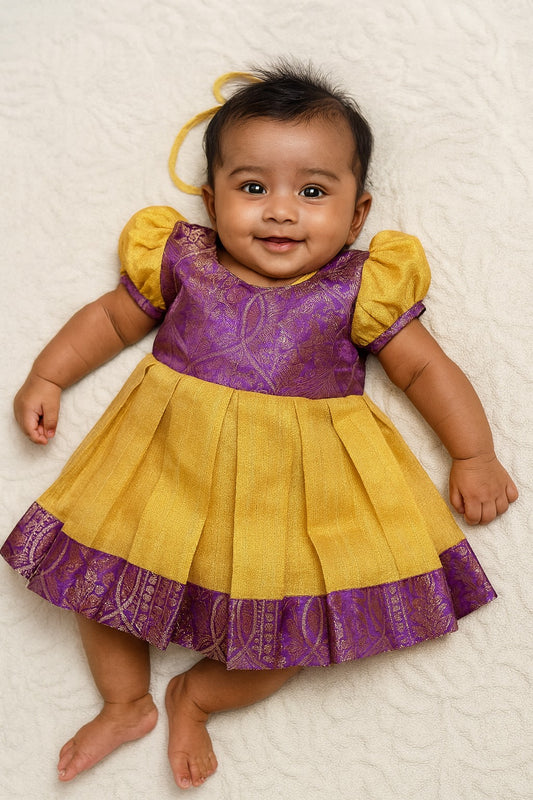 New Born Pink Purple Pattu frock LF530
