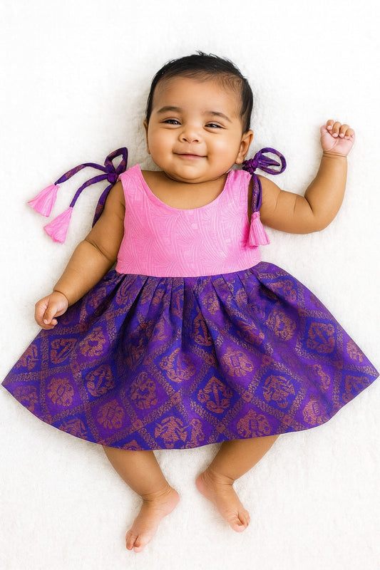 New Born Pink Purple Pattu frock LF444