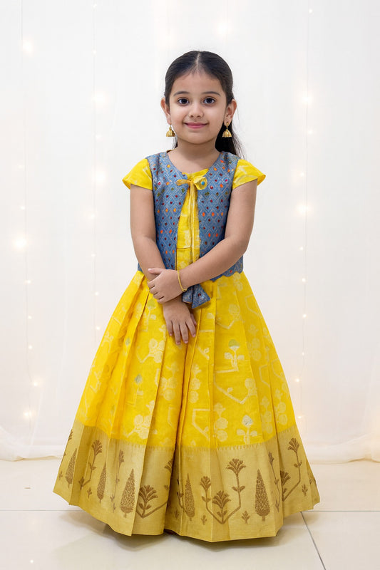 Kids Traditional Yellow with Blue Coat Gown PG500