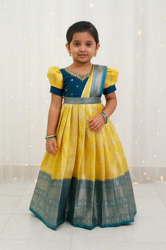 Kids Ramablue Yellow  Traditional  Gown with Shawl PG440