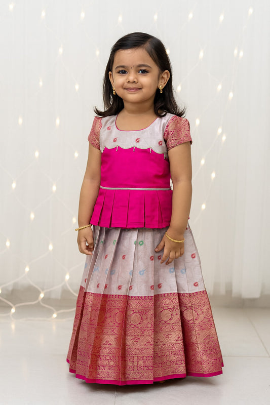 Kids Pink Traditional Pattupavadai PPP1531
