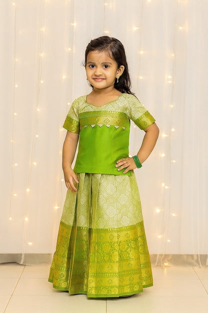 Kids Green Traditional Pattupavadai PPP1611