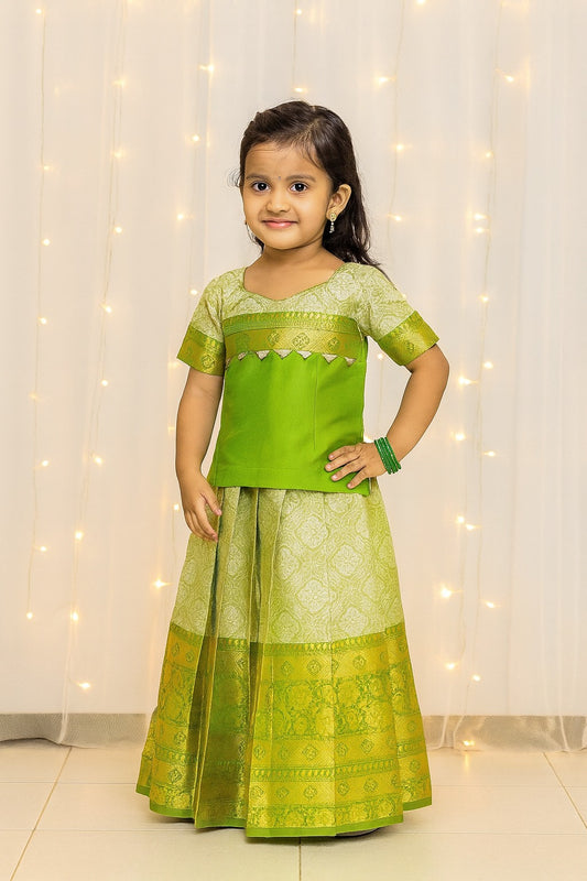 Kids Green Traditional Pattupavadai PPP1611
