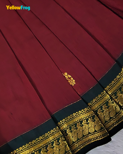 Girls Deep Maroon & Green Kalyani Cotton Pattu Pavadai Set  PPP2164