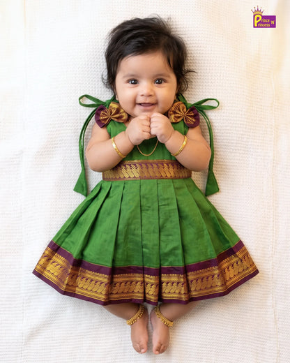 Baby Girl Parrot Green Traditional Kalyani Cotton Frock LF2061