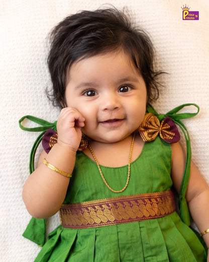 Baby Girl Parrot Green Traditional Kalyani Cotton Frock LF2061