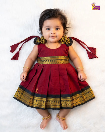 Newborn Maroon & Dark Green Kalyani Cotton Frock  LF2074