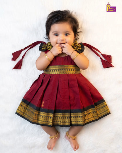 Newborn Maroon & Dark Green Kalyani Cotton Frock  LF2074