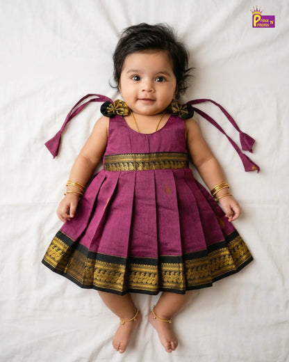Newborn Mauve & Dark Green Kalyani Cotton Frock   LF2063