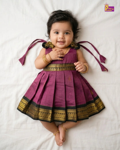 Newborn Mauve & Dark Green Kalyani Cotton Frock   LF2063