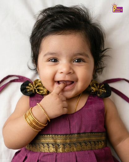 Newborn Mauve & Dark Green Kalyani Cotton Frock   LF2063
