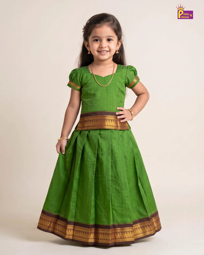 Girls Parrot Green Kalyani Cotton Pattu Pavadai PPP2184