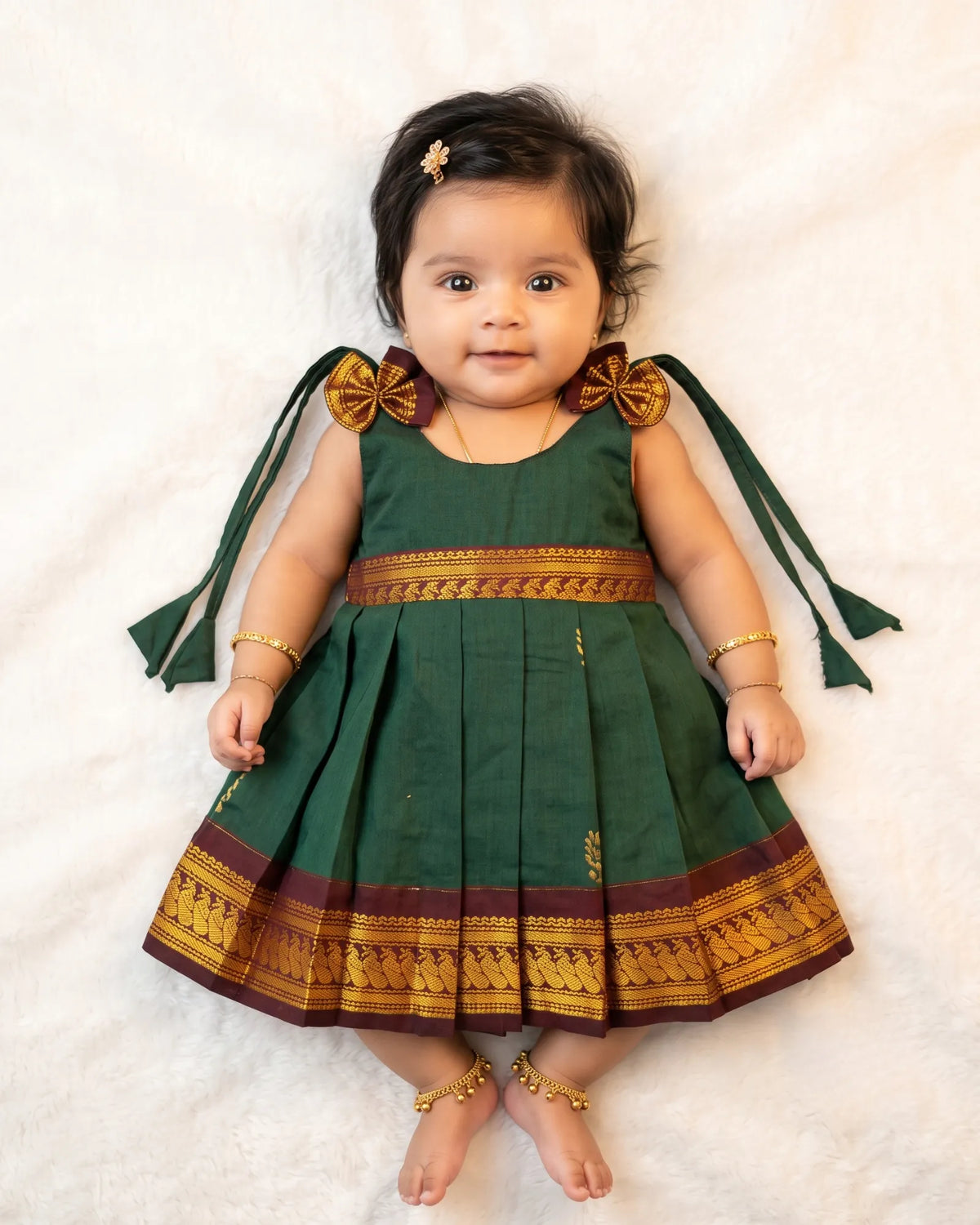 Newborn Baby Girl Dark Green Traditional Kalyani Cotton Frock LF2058