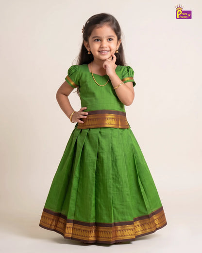 Girls Parrot Green Kalyani Cotton Pattu Pavadai PPP2184