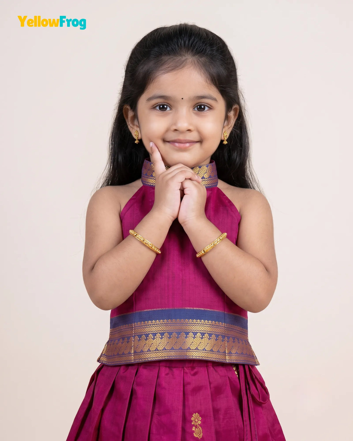 Girls Magenta Kalyani Cotton Traditional Halter Neck Pavadai Set PPP2166