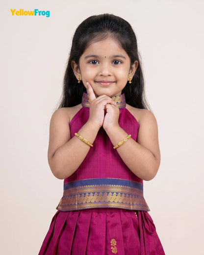Girls Magenta Kalyani Cotton Traditional Halter Neck Pavadai Set PPP2166