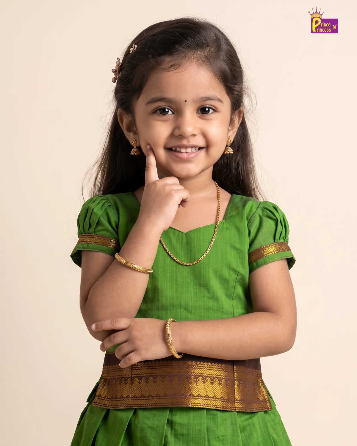 Girls Parrot Green Kalyani Cotton Pattu Pavadai PPP2184