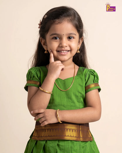 Girls Parrot Green Kalyani Cotton Pattu Pavadai PPP2184