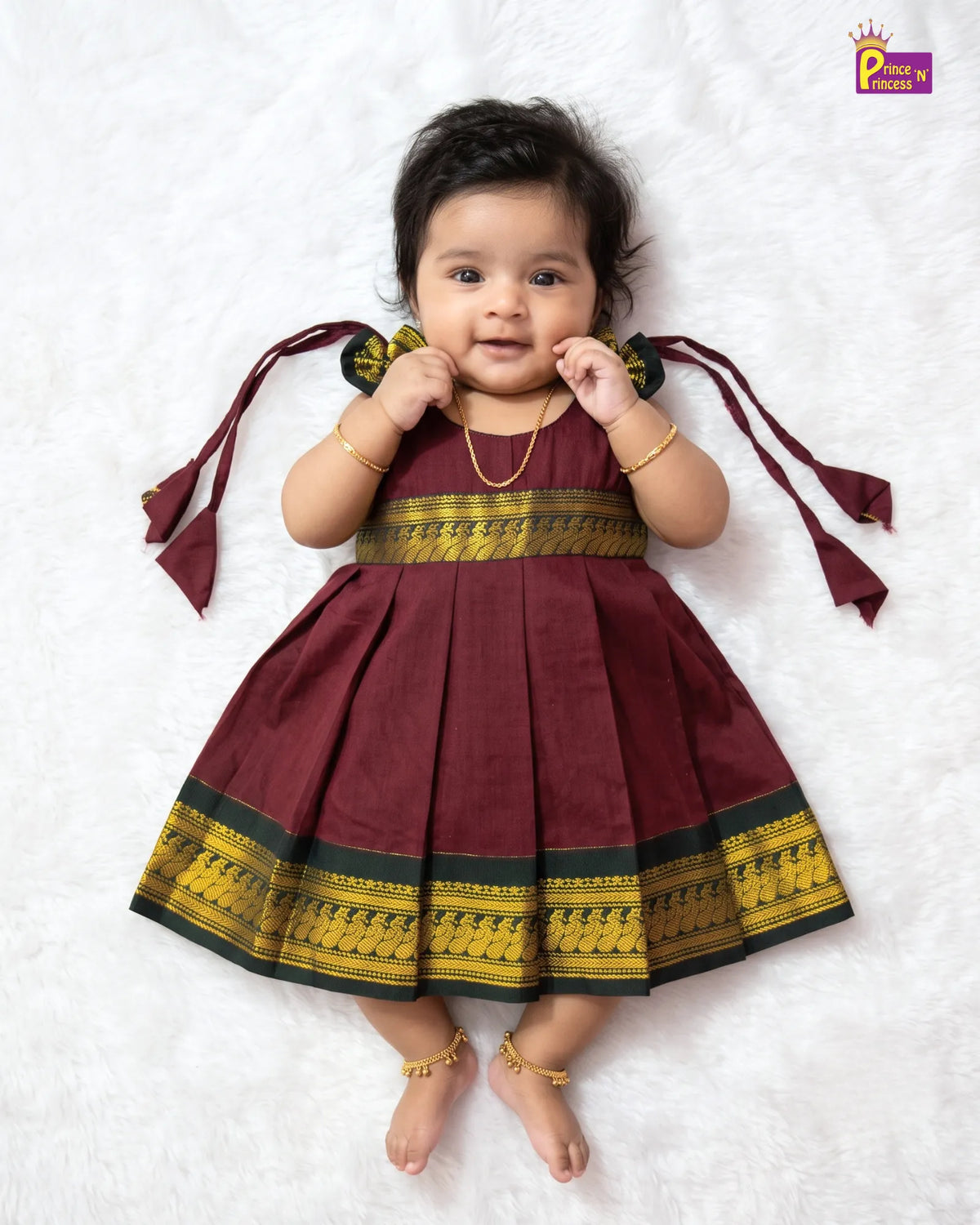 Newborn Baby Girl Deep Maroon Traditional Kalyani Cotton Frock  LF2062