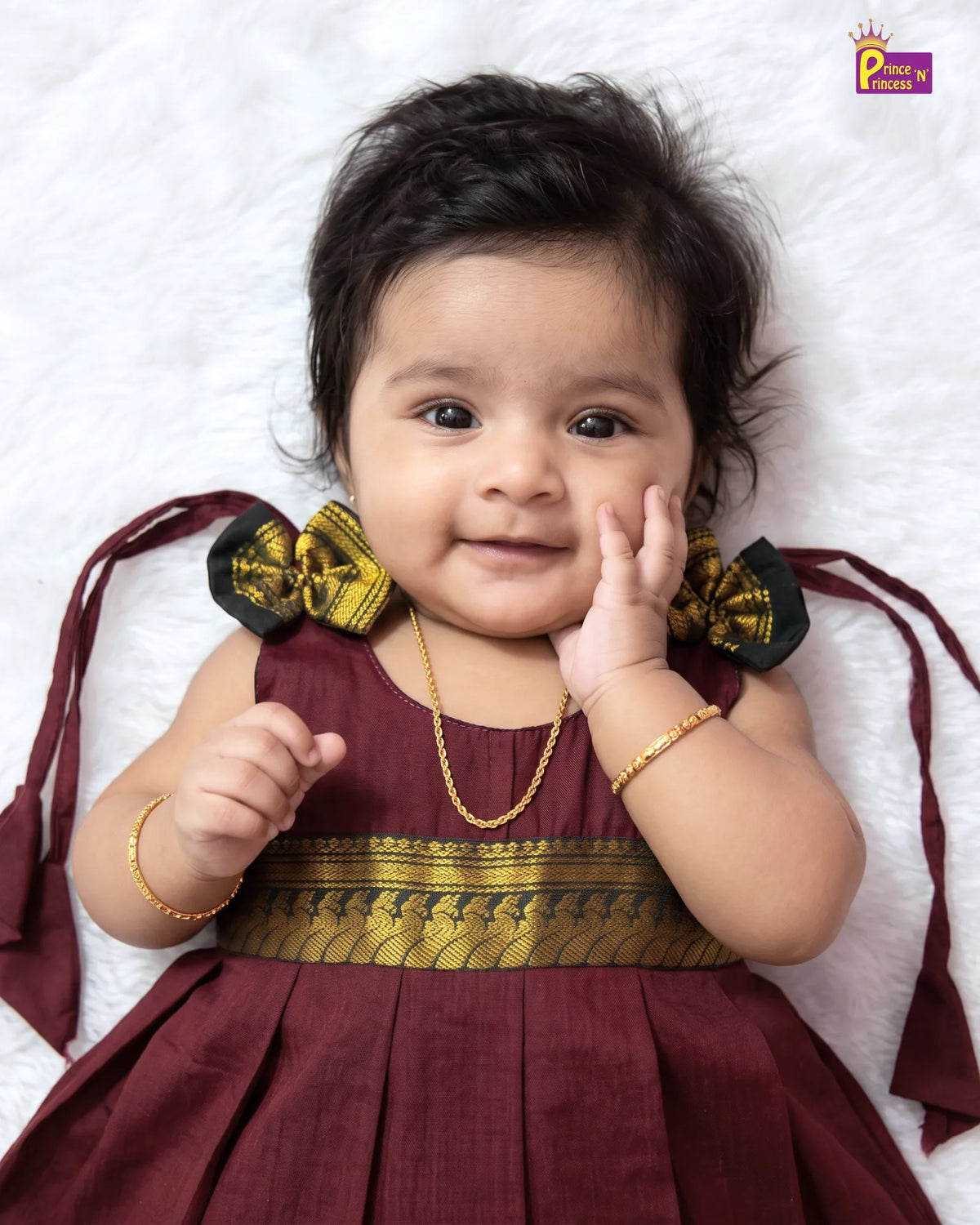 Newborn Baby Girl Deep Maroon Traditional Kalyani Cotton Frock  LF2062