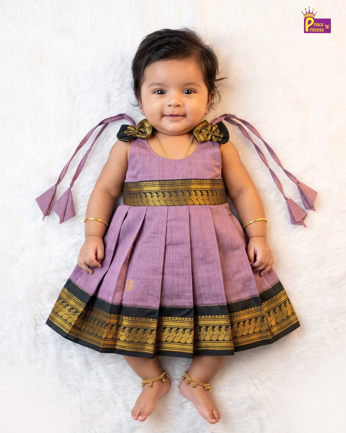 Newborn Baby Girl Lilac & Green Traditional Kalyani Cotton Frock LF2060