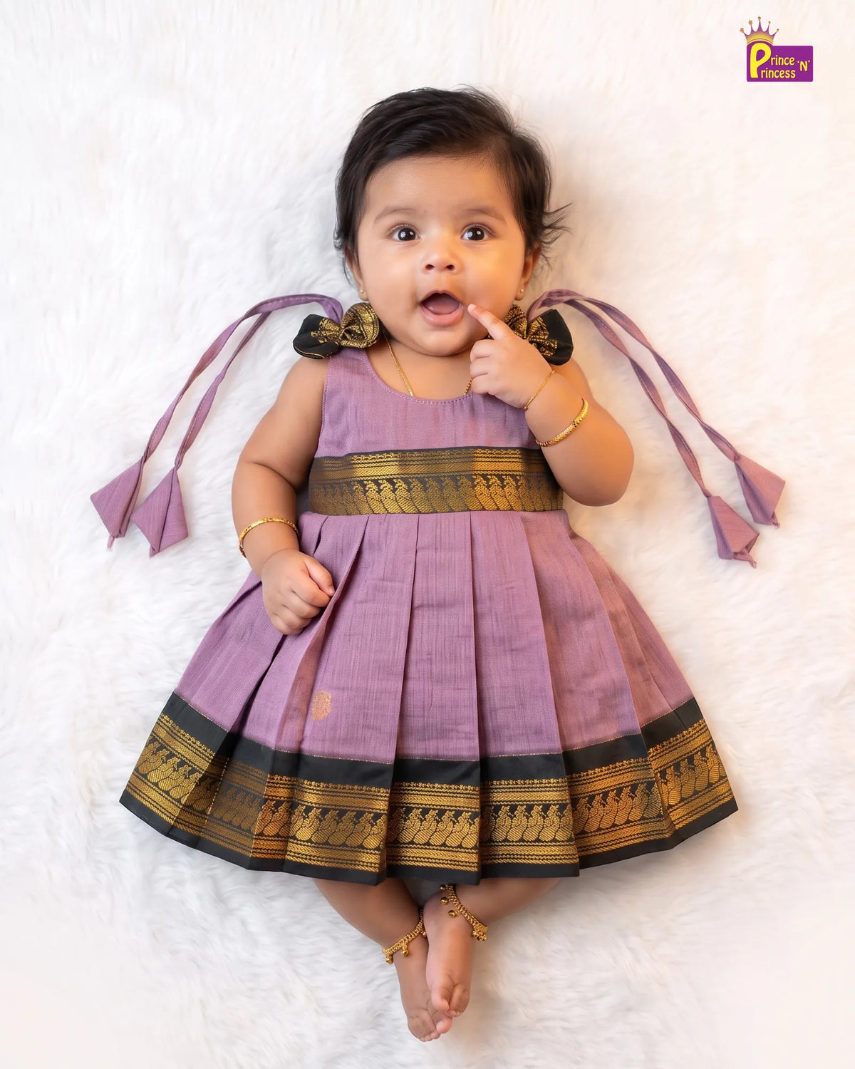 Newborn Baby Girl Lilac & Green Traditional Kalyani Cotton Frock LF2060