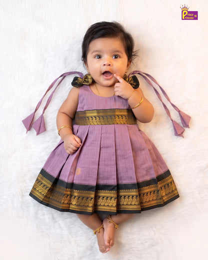 Newborn Baby Girl Lilac & Green Traditional Kalyani Cotton Frock LF2060