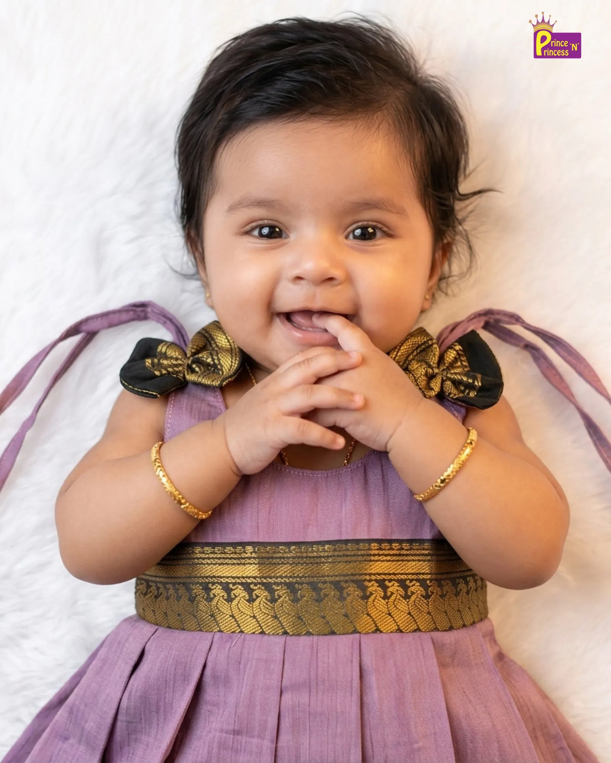 Newborn Baby Girl Lilac & Green Traditional Kalyani Cotton Frock LF2060