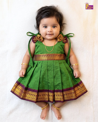Baby Girl Parrot Green Traditional Kalyani Cotton Frock LF2061