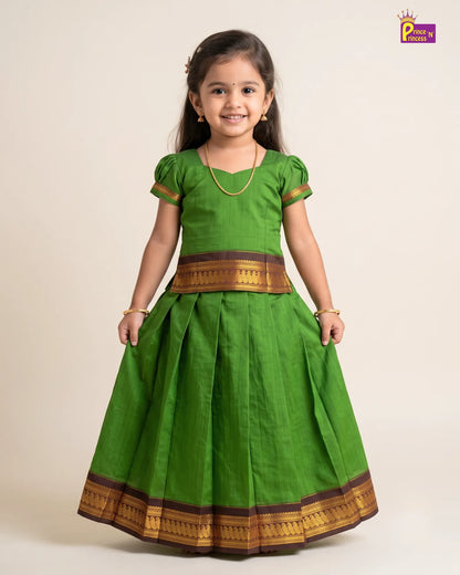 Girls Parrot Green Kalyani Cotton Pattu Pavadai PPP2184