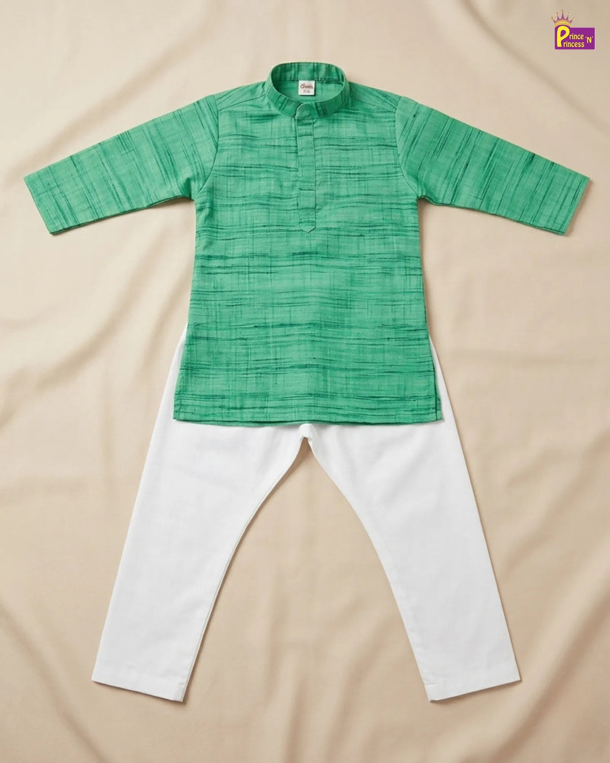Boys Kurta Pajama Set |  Green Cotton Kurta White Pajama Ethnic Wear KP218